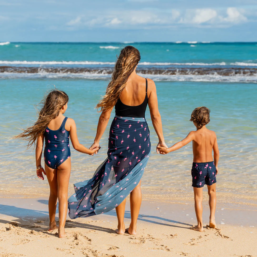 Flamingo, Blauw, Dames Badpak/omslagdoek