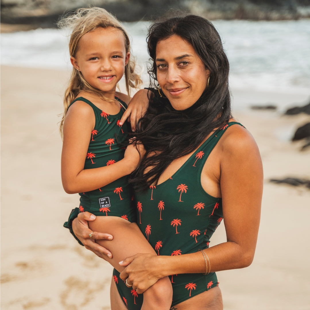 Palm tree, Dark green, Girls swimsuit
