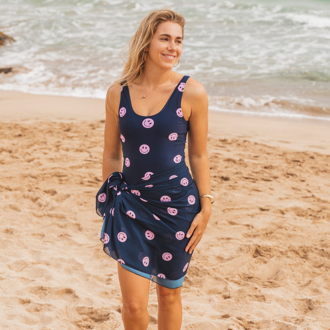 Smiley, Blau, Damen Badeanzug