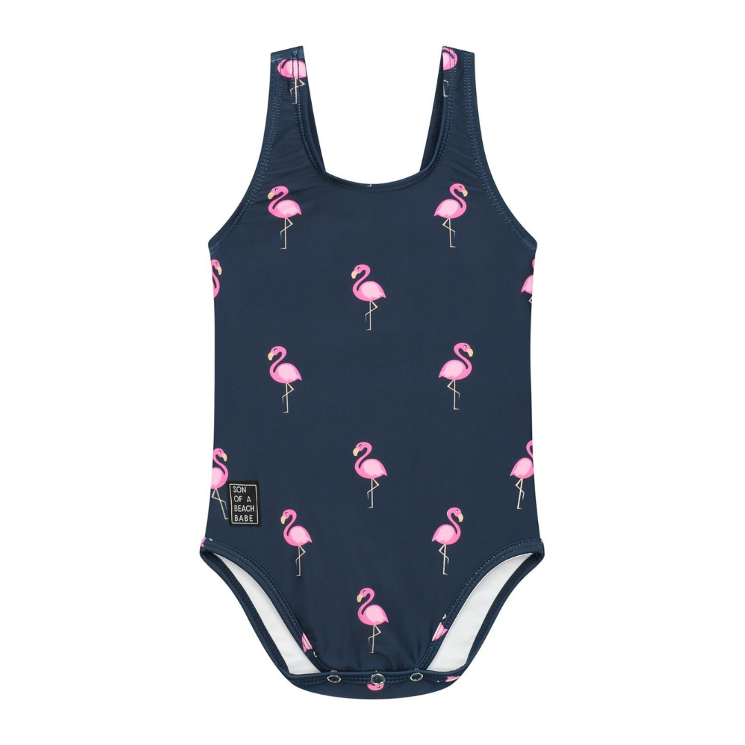 Flamingo, Donker blauw, Meisjes badpak