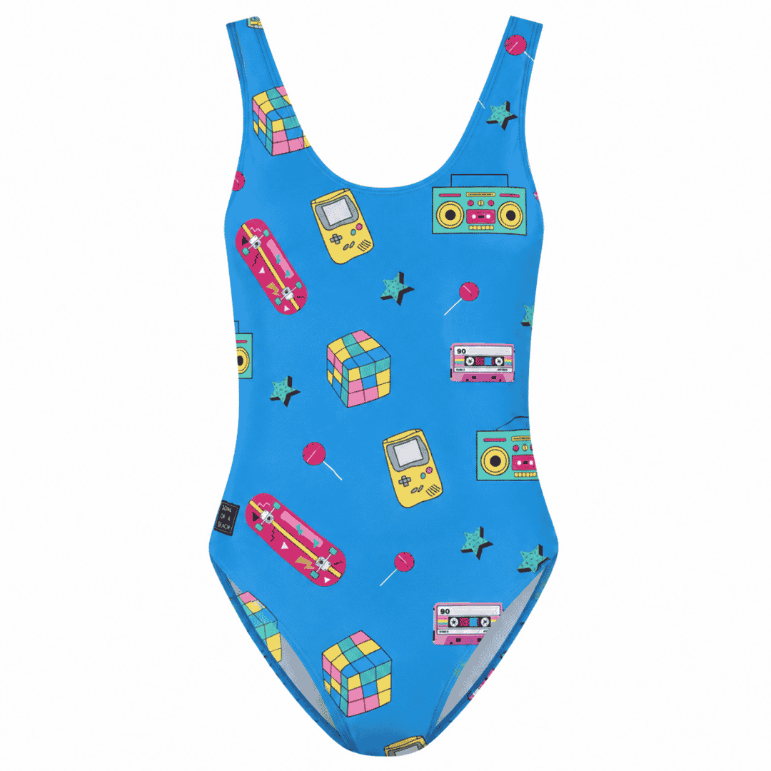 Retro, Blauw, Dames Badpak