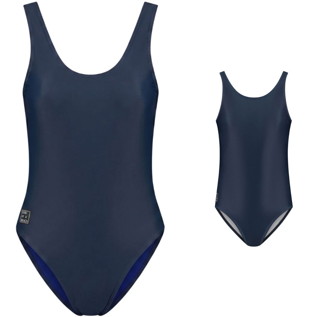 Solid, Donker blauw, Moeder en dochter badpak