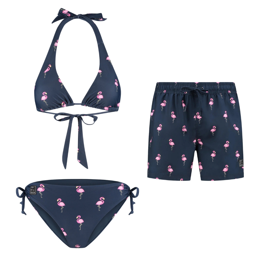 Flamingo, Blue, Mother and son bikini/swimming trunks