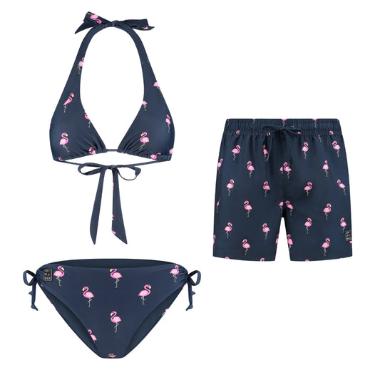 Flamingo, Blue, Mother and son bikini/swimming trunks