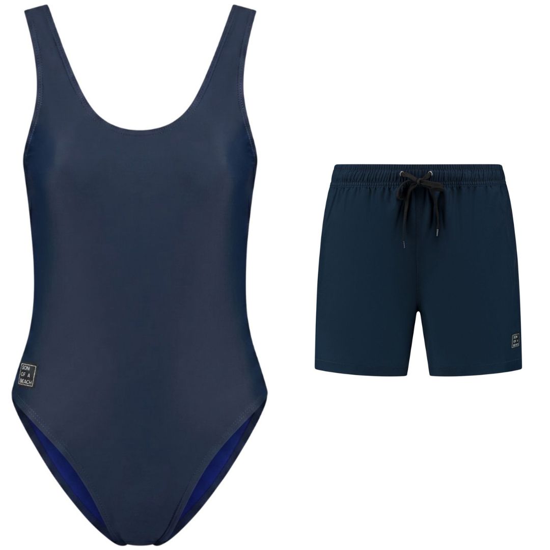 Solid, Donker blauw, Moeder en zoon badpak/zwembroek