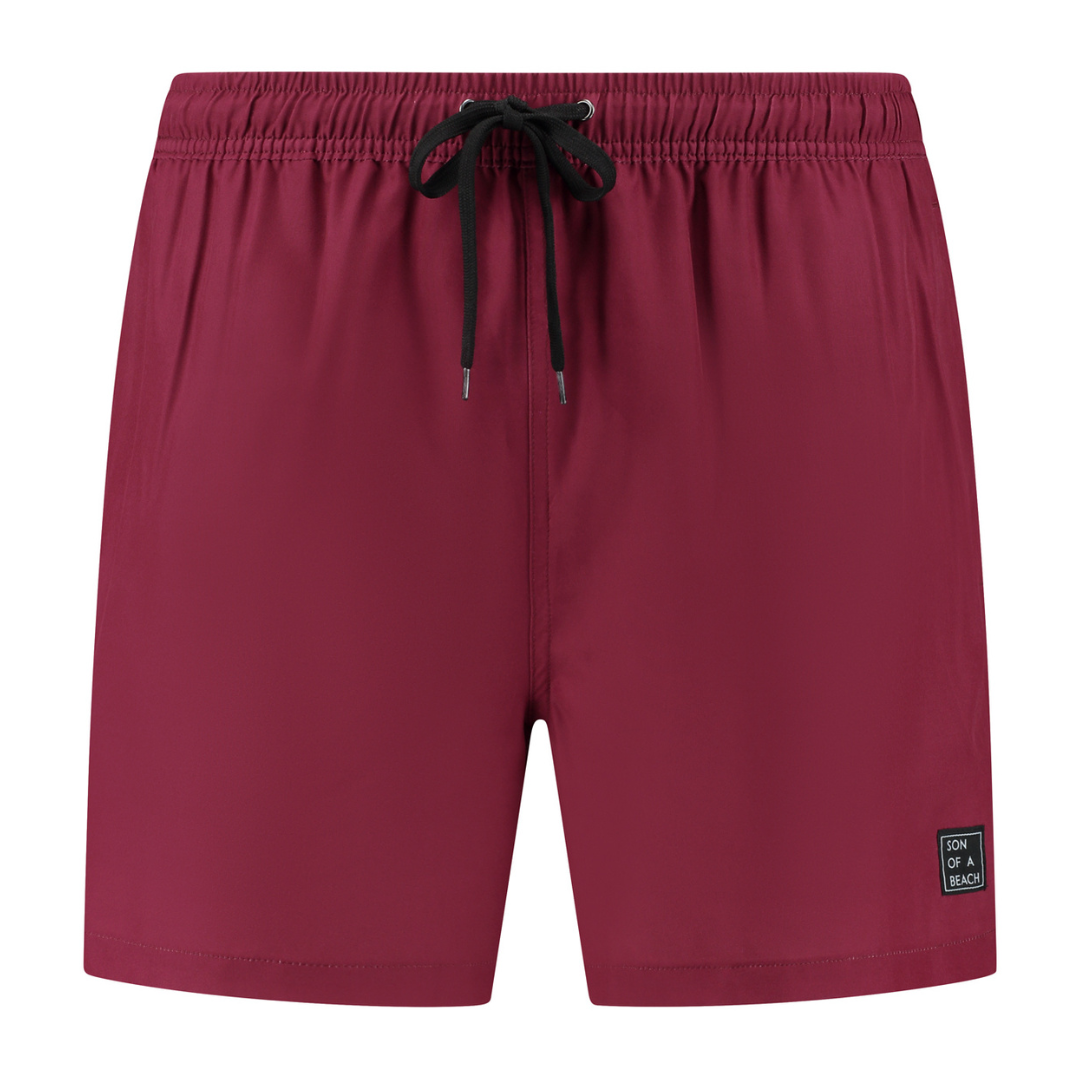Solid, Dark red, Men's swimming trunks