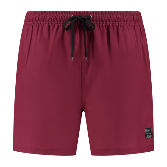 Solid, Dark red, Men's swimming trunks