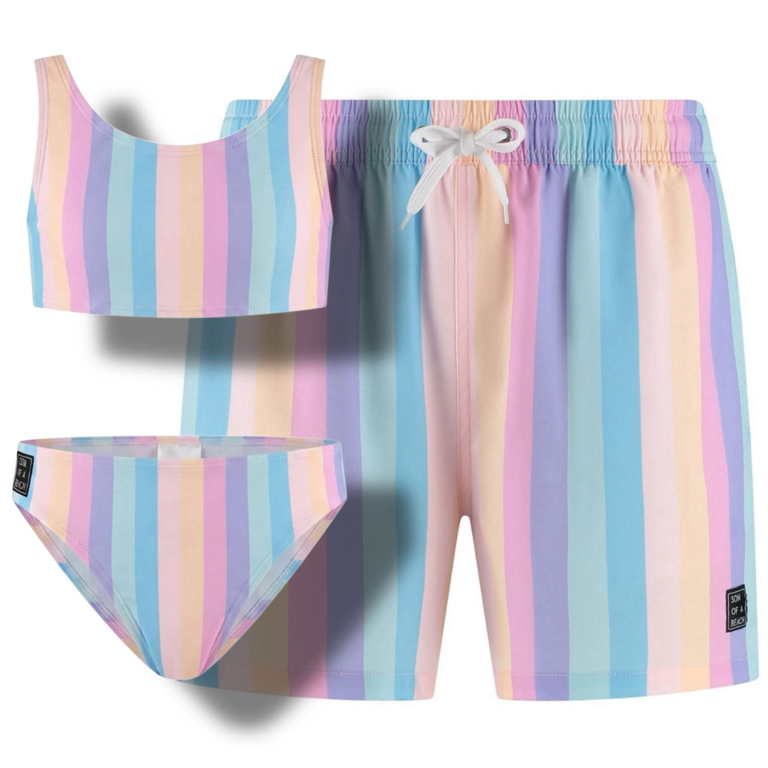 Rainbow, Badehosen/Bikini für Vater und Tochter