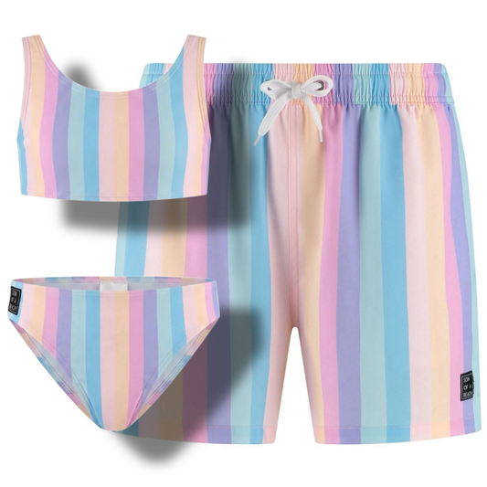 Streep, Rainbow, Vader en dochter zwembroek/bikini