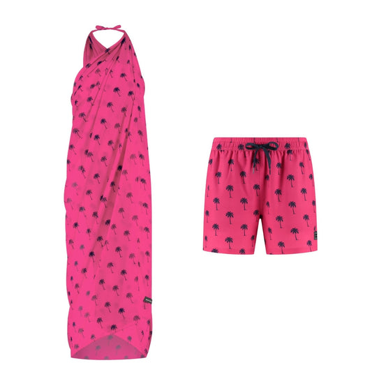 Palmboom, Roze, Moeder en zoon zwemkleding