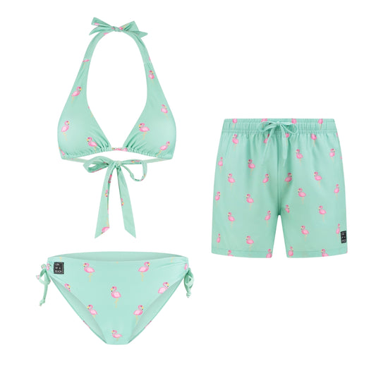 Flamingo, Green, Mother and son bikini/swimming trunks