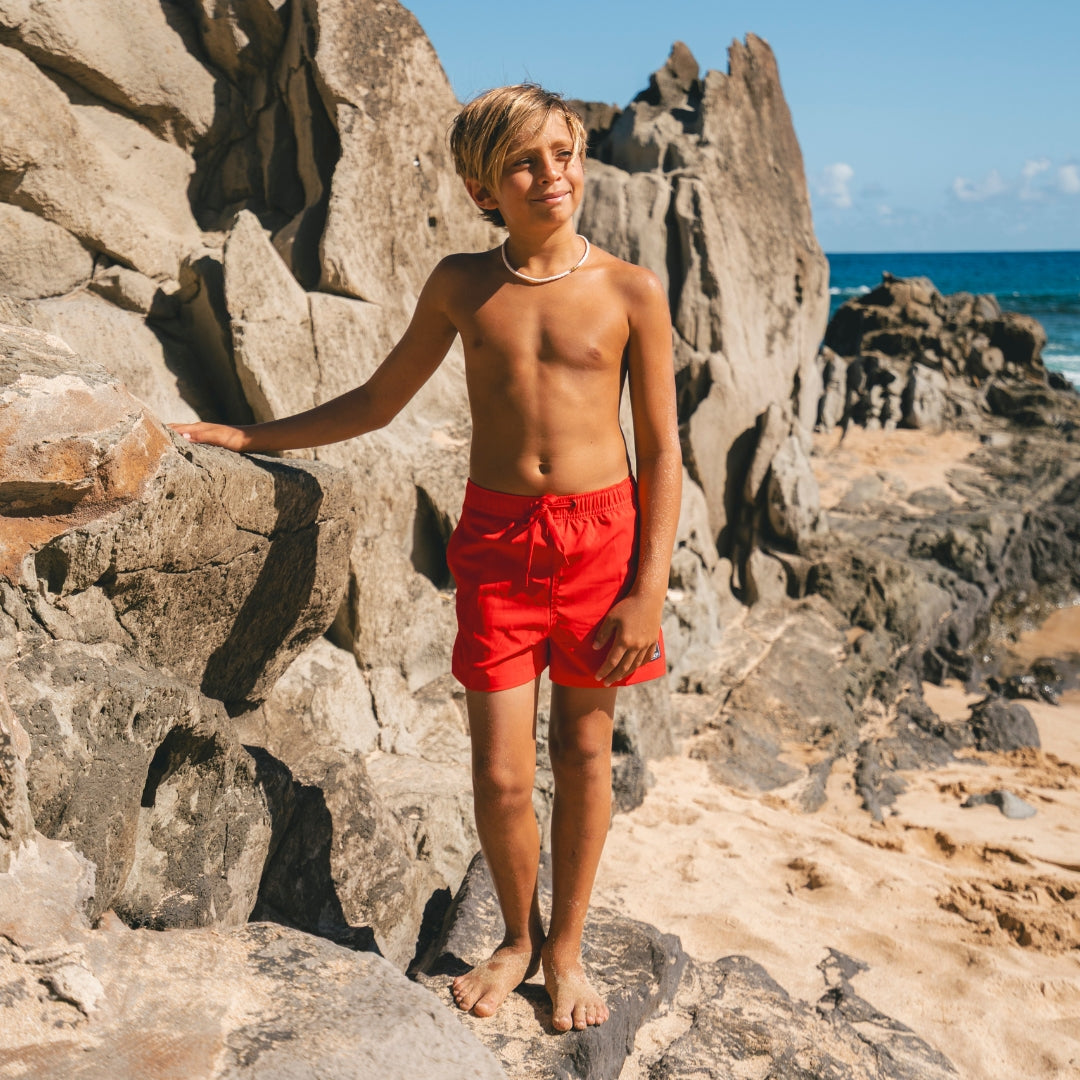 Solid, Rood, Moeder en zoon badpak/zwembroek