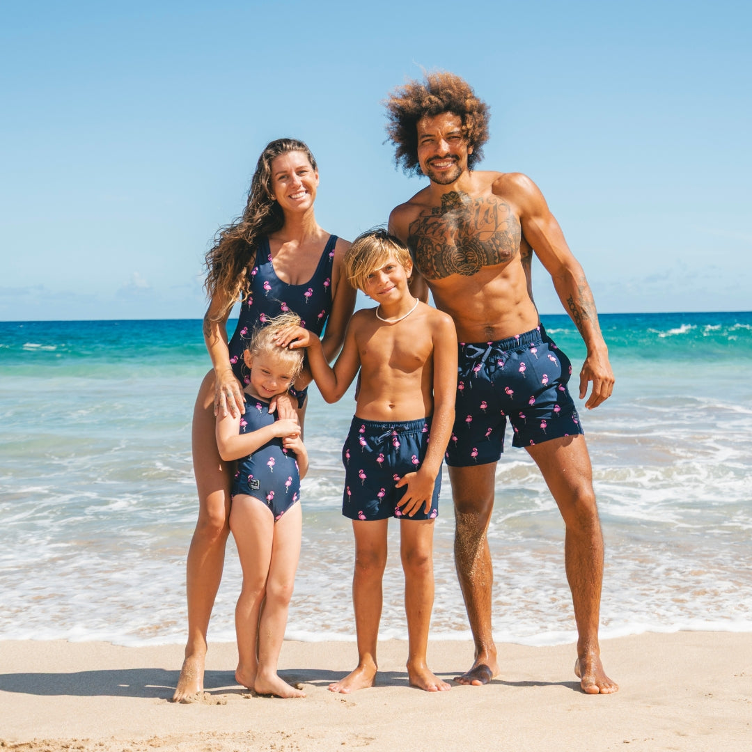 Flamingo, Blue, Mother and son bikini/swimming trunks
