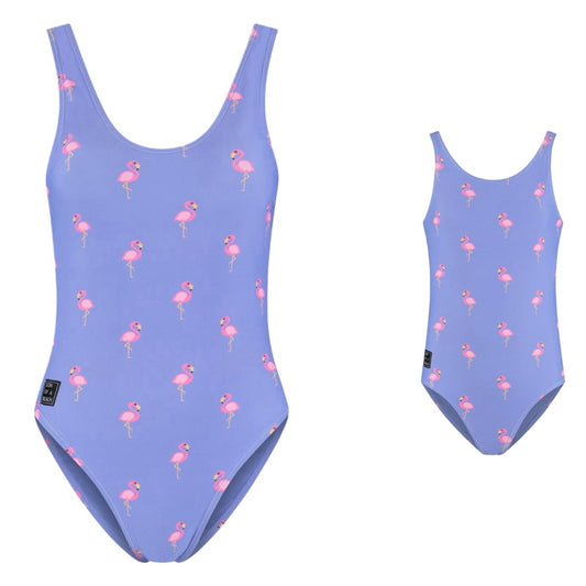 Flamingo, Purple, Mother and daughter swimsuit