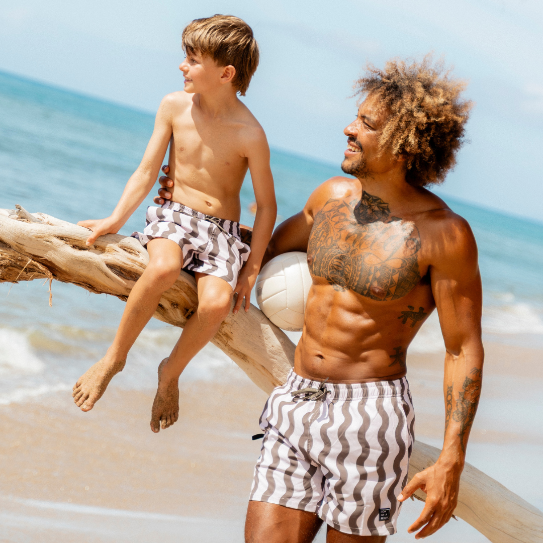 Striped, Wavy Green, Boys Swim Trunks