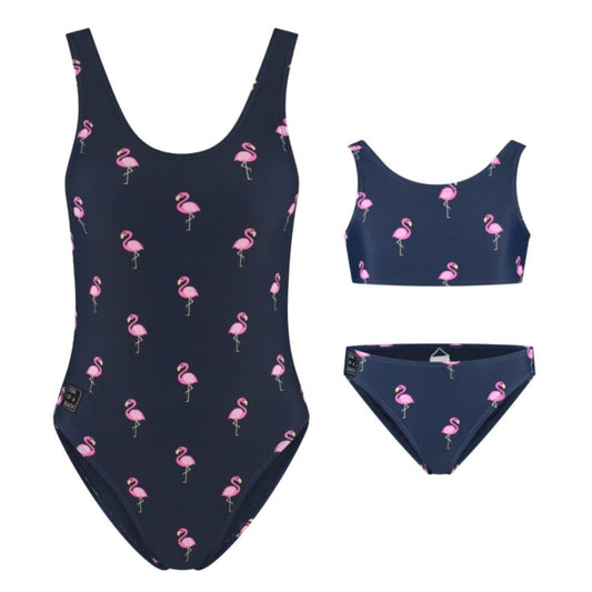 Flamingo, Blauw, Moeder en dochter badpak/Bikini