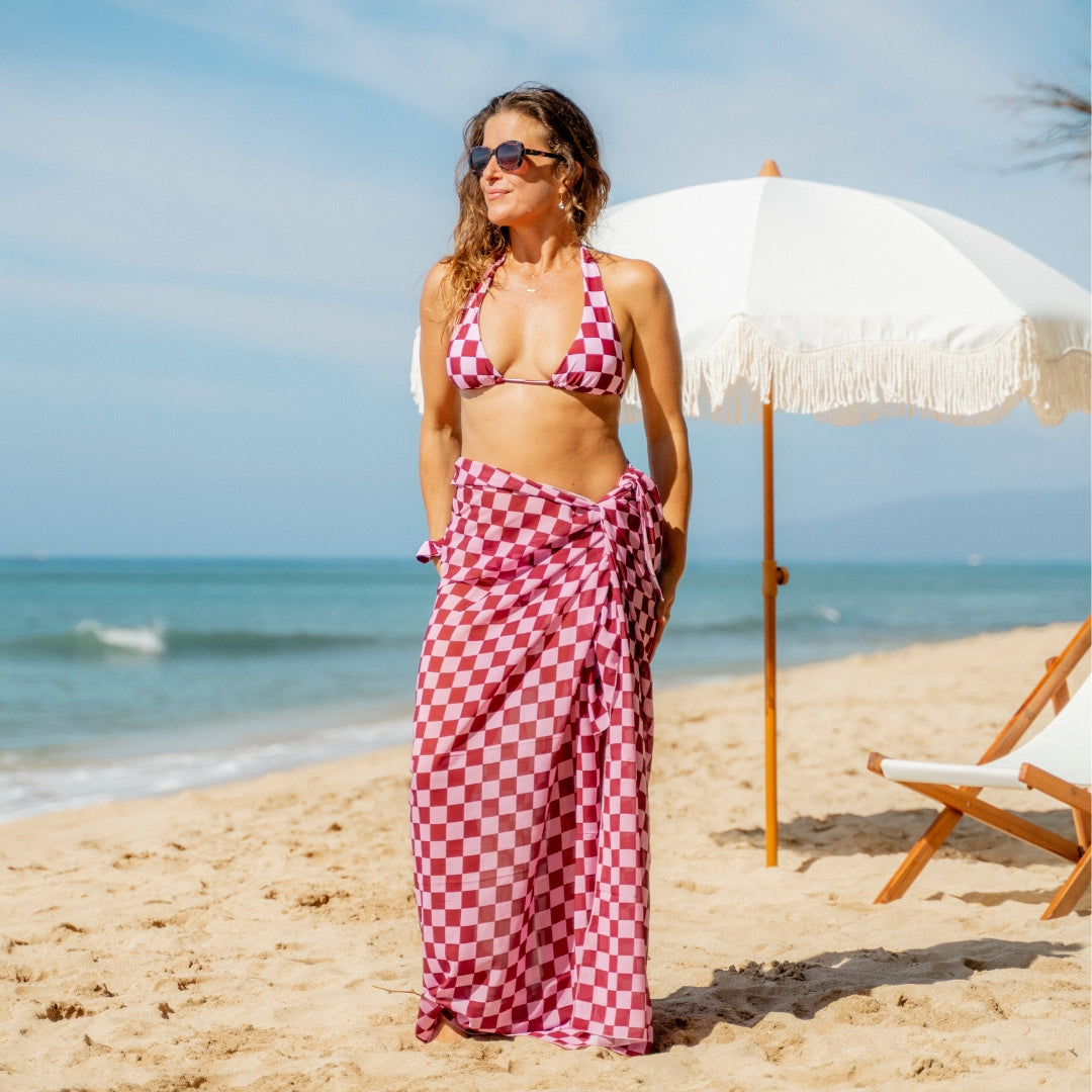 Check, Red, Mother and daughter bikinis