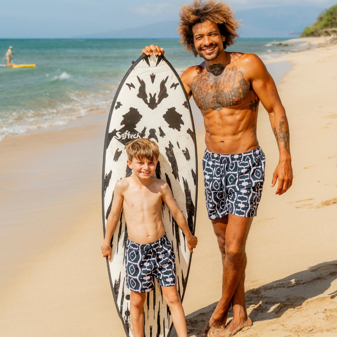 Abstract, Black, Father and son swim shorts