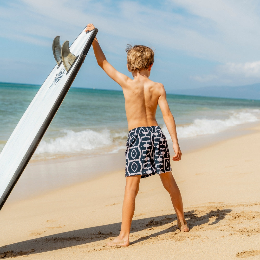 Abstract, Black, Father and son swim shorts
