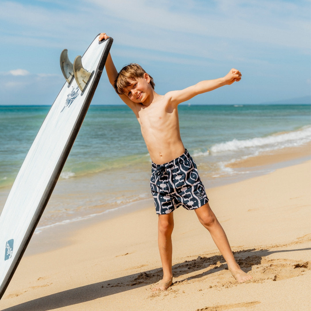 Abstract, Black, Father and son swim shorts