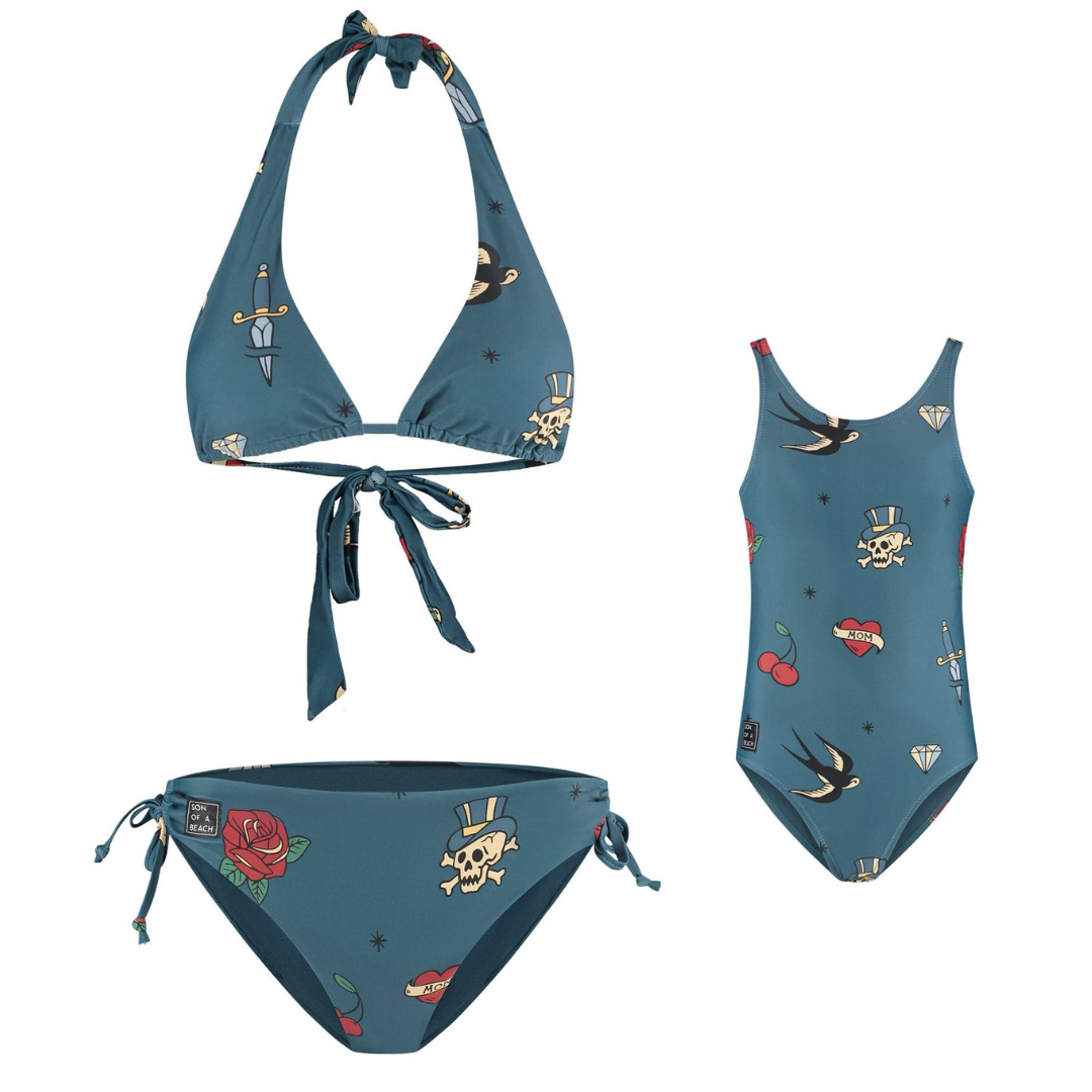 Tattoo, Blauw, Moeder en dochter bikini/badpak