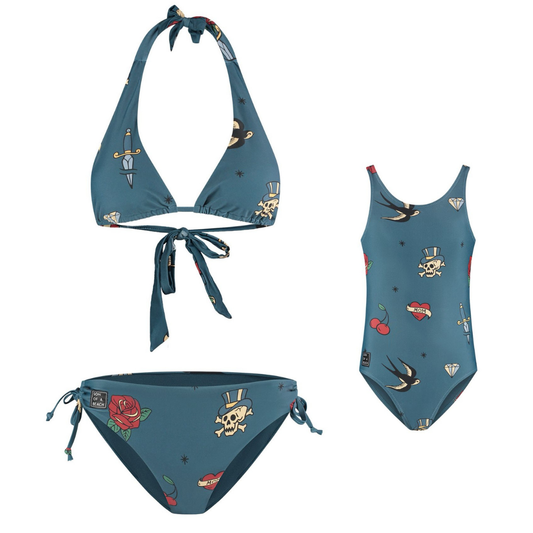 Tattoo, Blauw, Moeder en dochter bikini/badpak