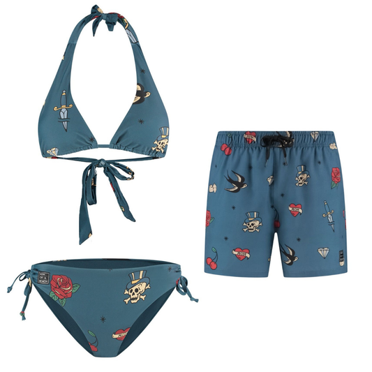 Tattoo, Blauw, Moeder en zoon bikini/zwembroek