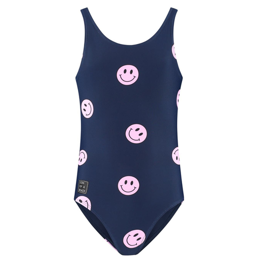 Smiley, Blue, Girls swimsuit
