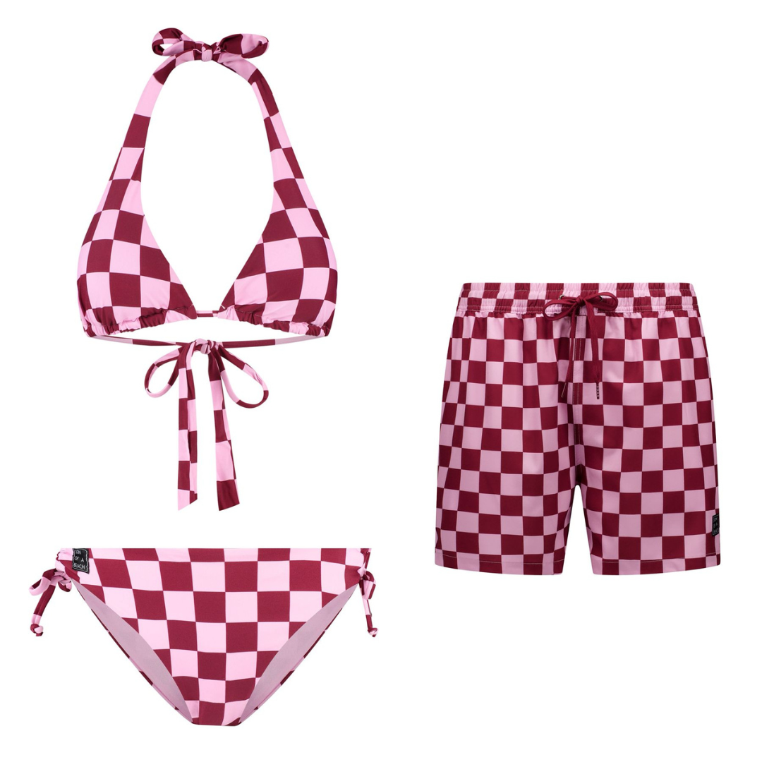 Check, Red, Mother and son bikini/swim trunks