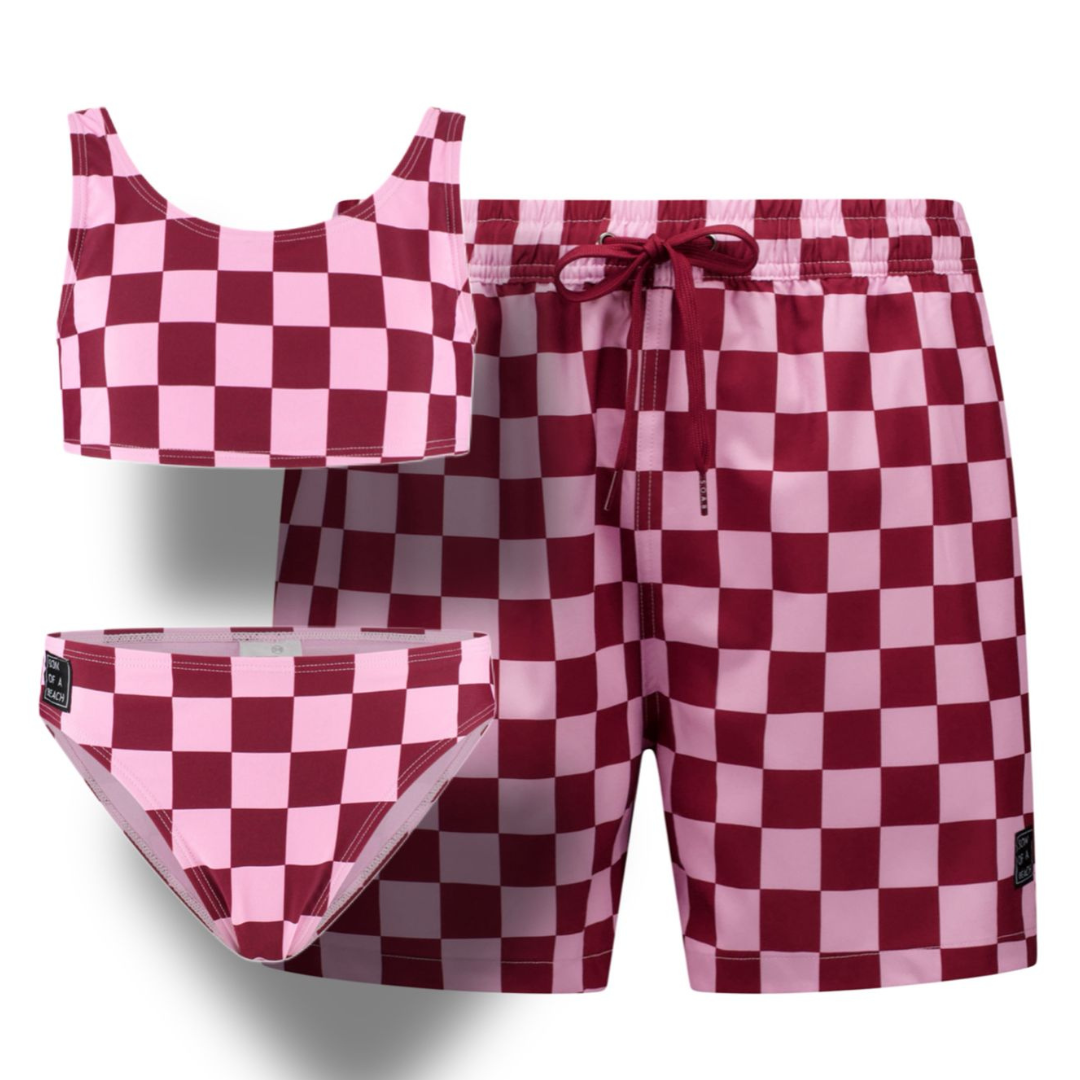 Check, Rood, Vader en dochter zwembroek/bikini