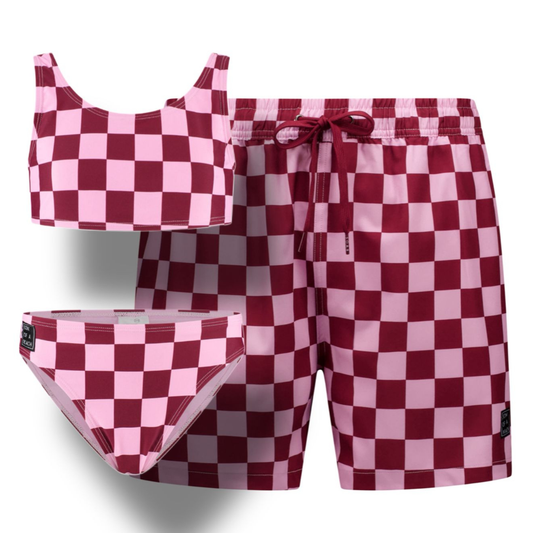 Check, Rood, Vader en dochter zwembroek/bikini