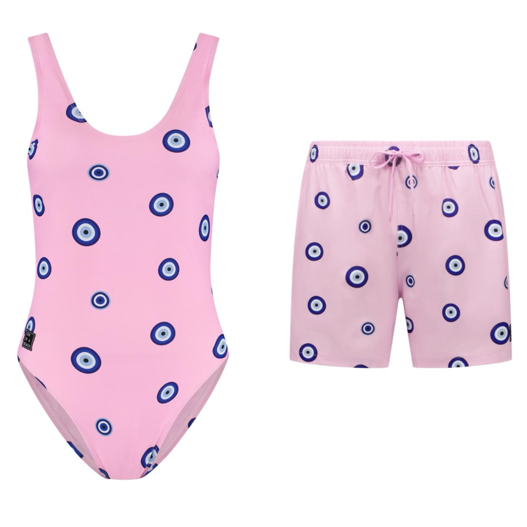 Eye, Pink, Mother and son swimsuit/swimming trunks