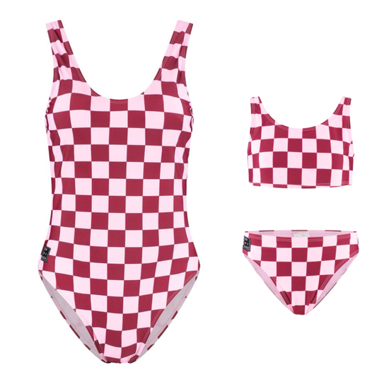 Check, Rood, Moeder en dochter badpak/bikini