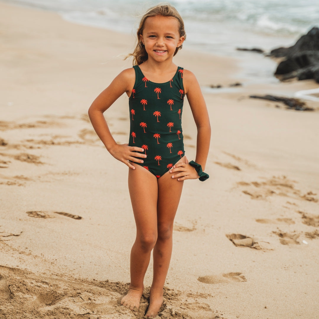 Palm tree, Dark green, Girls swimsuit