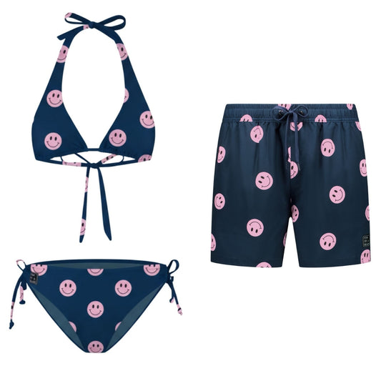 Smiley, Blau, Mutter und Sohn im Bikini/Badehose