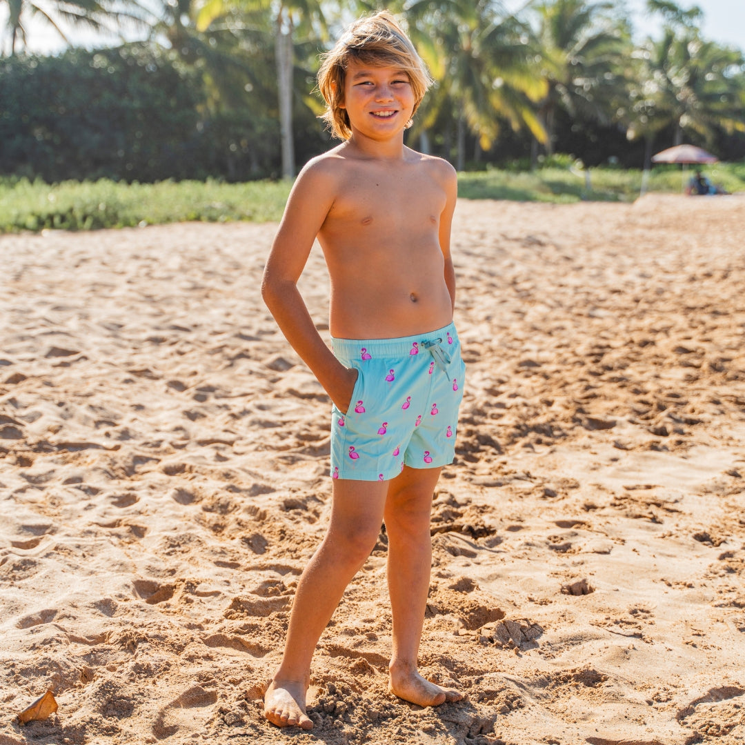 Flamingo, Green, Mother and son swimsuit/swimming trunks