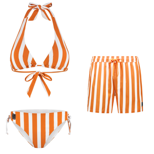 Streep, Bruin, Moeder en zoon bikini/zwembroek