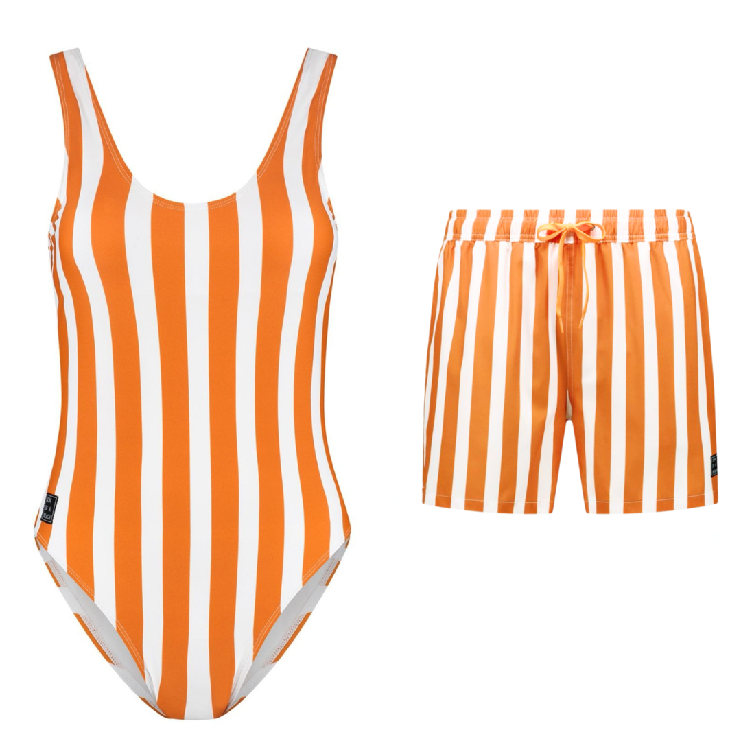 Striped, Brown, Mother and son swimsuit/swimming trunks