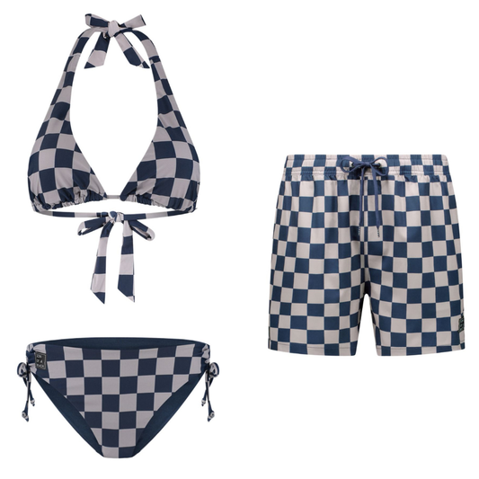 Check, Blauw, Moeder en zoon bikini/zwembroek