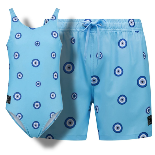 Oog, Blauw, Vader en dochter zwemkleding