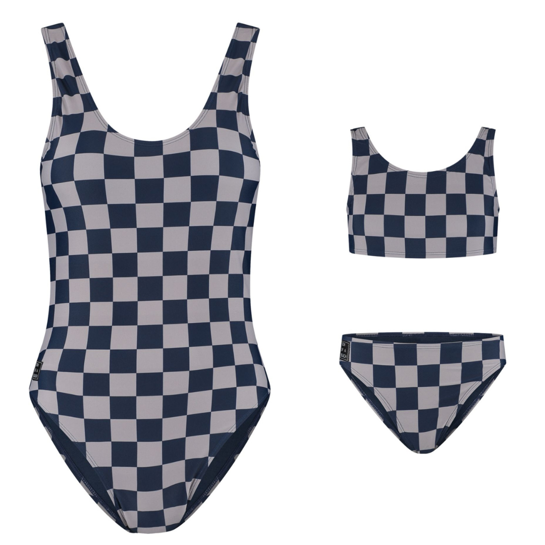 Check, Blauw, Moeder en dochter badpak/bikini