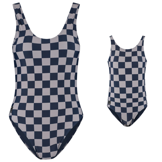 Check, Blauw, Moeder en dochter badpak