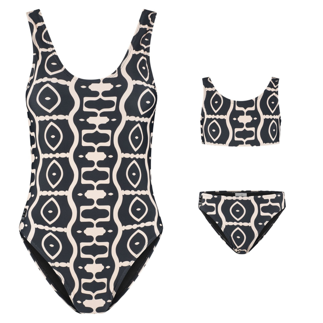 Abstract, Zwart, Moeder en dochter badpak/bikini