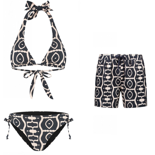 Abstract, Zwart, Moeder en zoon bikini/zwembroek
