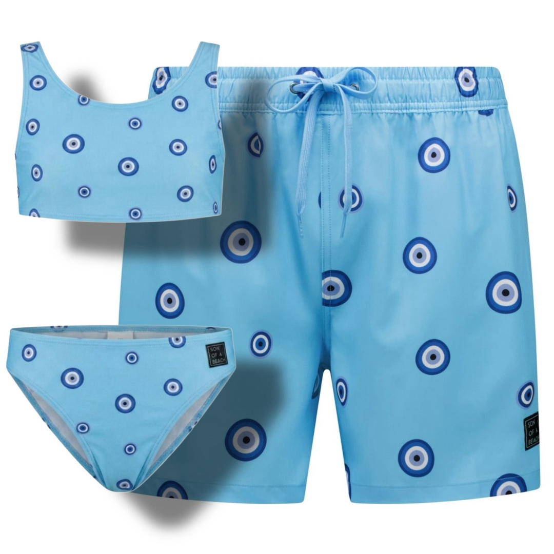 Auge, Blau, Badehosen/Bikini für Vater und Tochter
