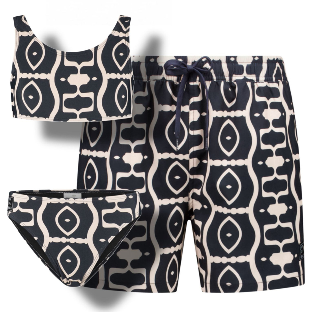 Abstrakt, Schwarz, Badeanzug/Bikini für Vater und Tochter