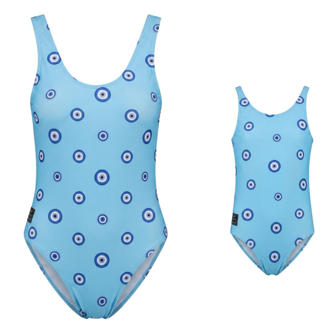 Oog, Blauw, Moeder en dochter badpak