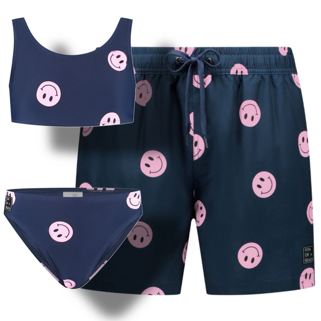 Smiley, Blauw, Vader en dochter zwembroek/bikini