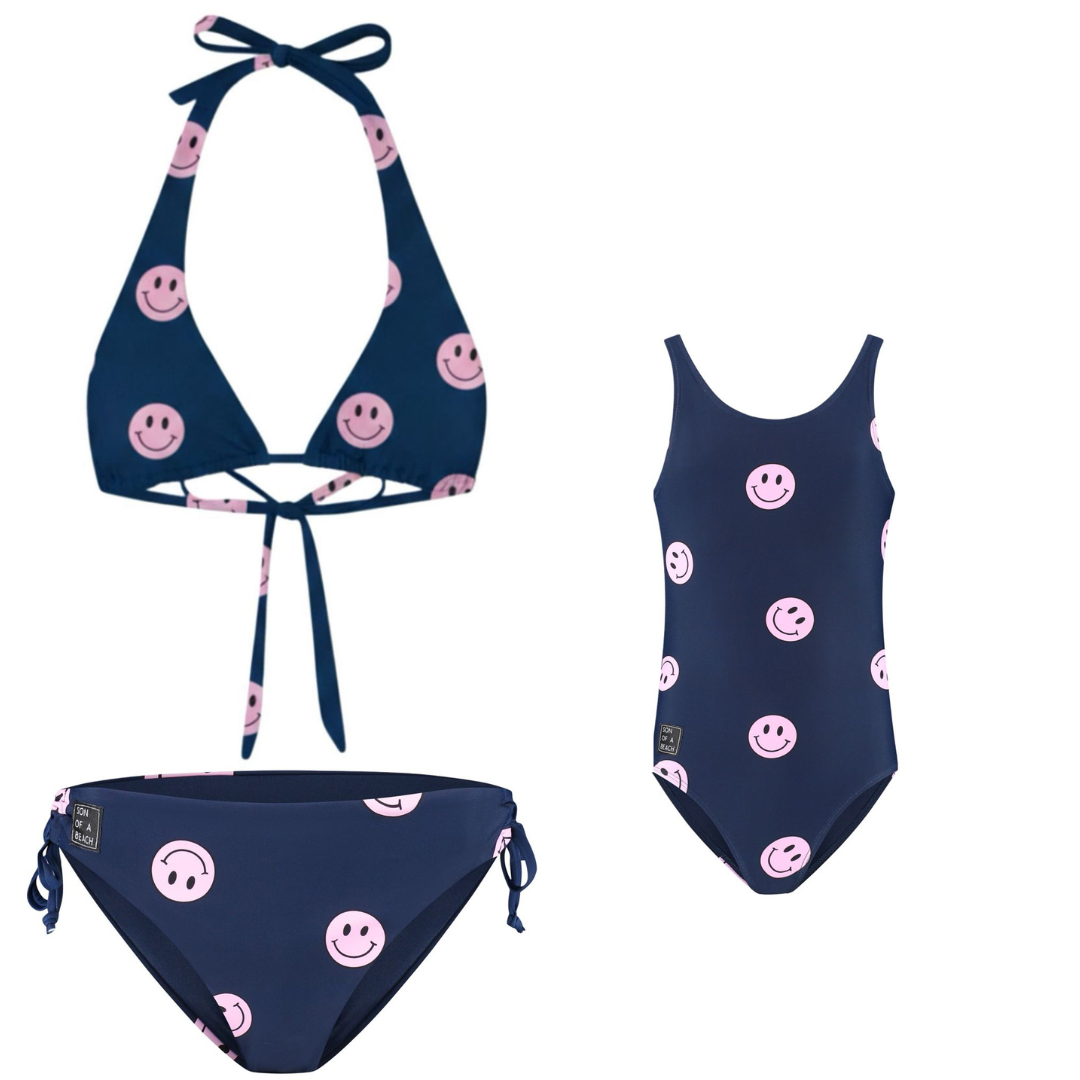 Smiley, Blau, Mutter und Tochter Bikini/Badeanzug