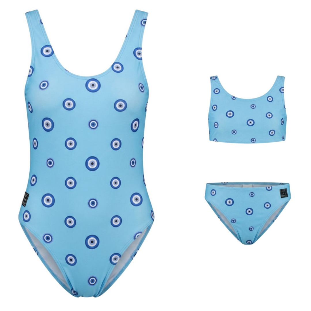 Oog, Blauw, Moeder en dochter badpak/bikini